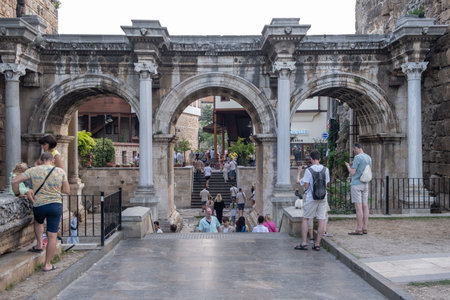 View of famous gate or Hadrianus arch in Antalya without visitorsのeditorial素材