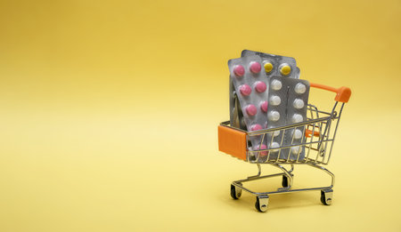 Pharmacy theme, capsular tablets with medicinal pillsの写真素材