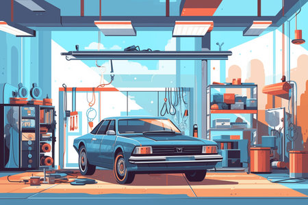 Car repair service. An old car under repair, an abstraction. Generate AIの素材