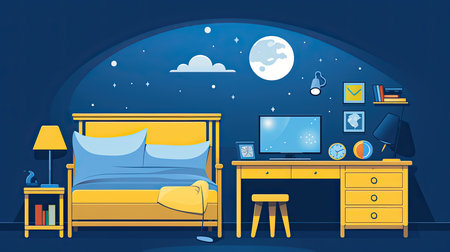 Cozy children's room with furniture, bedroom. Spacious and safe children's room with bed, table and toys. Generative AIの素材