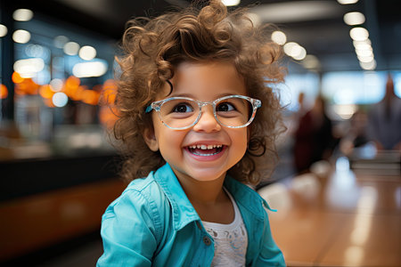 A happy and beautiful child with glasses. Elementary school, Education, generative AIの素材
