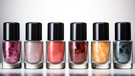 Brightly colored nail polishes in different cans, Nail care, manicure, Generate Aiの素材