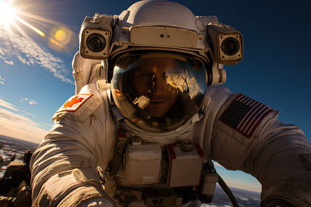 Cosmonaut in a spacesuit in space close-up, space exploration, space travel concept, Generative AIの素材