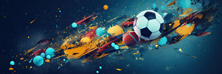 soccer ball on a background of multicolored abstraction, An image in the style of abstract impressionism, Generative ai.の素材