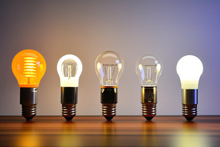 Set of different light bulbs, commonly used different types light bulb realistic pictograms set collection, Generative AIの素材