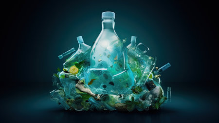 Landfill of plastic bottles, Plastic garbage on the beach and in the sea or ocean, Environmental pollution. Environmental problem, Generate AIの素材