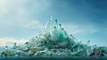 Landfill of plastic bottles, Plastic garbage on the beach and in the sea or ocean, Environmental pollution. Environmental problem, Generate AIの素材