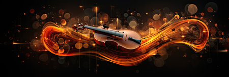 Colorful retro abstraction of musical instruments, modern and abstract multicolor music background with fluid structure, violin and guitar, generative aiの素材