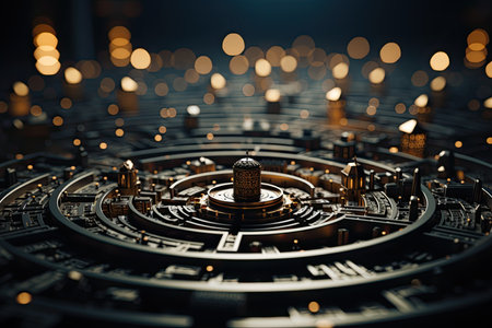 Fantastic forest with a huge green labyrinth inside. Green maze in forest jungle, Generative AIの素材