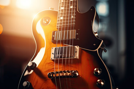 Colorful guitar abstraction of musical instruments, modern and abstract multicolor music background with fluid structure, generative aiの素材
