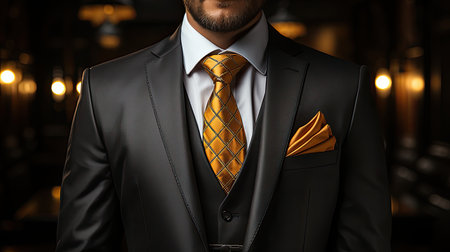 Business man in a suit on a gray background, Generative AIの素材