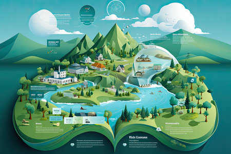 Book illustration emphasizing the importance of water conservation, accompanied by informational materials, Generative AIの素材