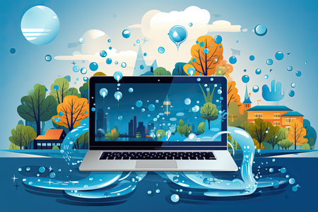 Book illustration emphasizing the importance of water conservation, accompanied by informational materials, Generative AIの素材