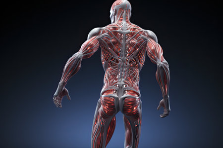 3d illustration of male human body skeleton with nerves system anatomy, human body is in neural connections. Generative AIの素材
