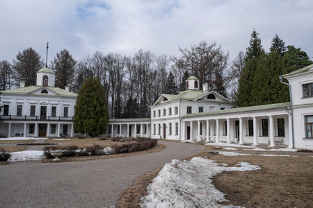 Serednikovo manor, mansion, palace, white building. Equestrian building,