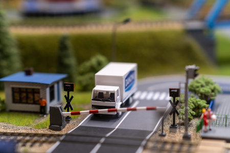 A layout on the scale of urban objects, a railway and various transportの写真素材