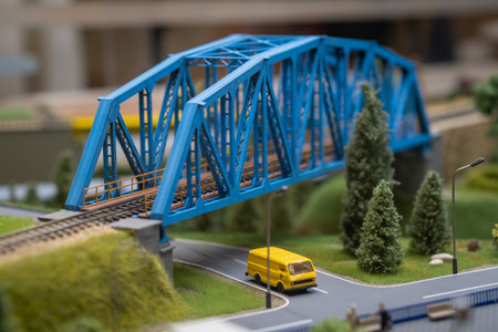 A layout on the scale of urban objects, a railway and various transportの写真素材