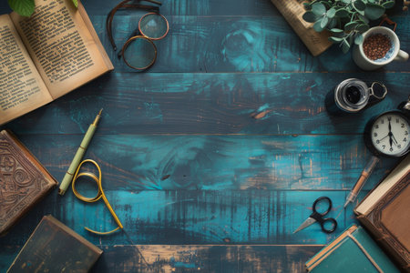 A stack of books sits on a table next to a pair of scissors, illustrating the art of shaping information and ideas through reading and cutting. Generative AIの素材