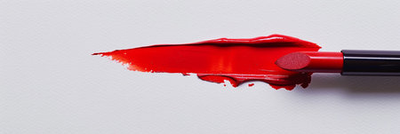 A vibrant red lipstick leaves a bold swatch on a pristine white surface, showing a classic matte finish.の素材