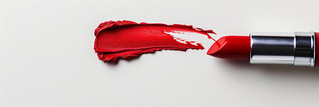 A classic red lipstick with a mysterious bite taken out of it, showcasing a bold and daring appearance.の素材