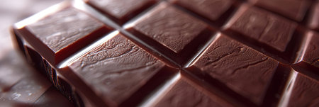 Detailed close-up of a dark chocolate bar showing break lines and even surface.の素材