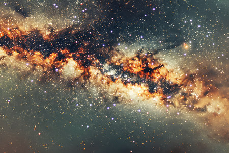 A breathtaking panoramic view of the Milky Way galaxy, showcasing vibrant colors, glittering stars, and cosmic dust.の素材