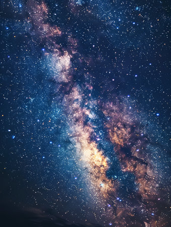 A breathtaking panoramic view of the Milky Way galaxy, showcasing vibrant colors, sparkling stars, and intricate cosmic dust.の素材