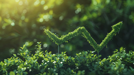 A green arrow made of foliage symbolizes the growing trend of sustainable investment, reflecting the shift toward environmentally responsible investment practices.の素材