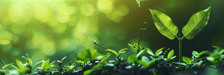 A single plant with vibrant green leaves stands tall among other seedlings, representing the growth of sustainable investment and environmentally conscious financial practices.の素材