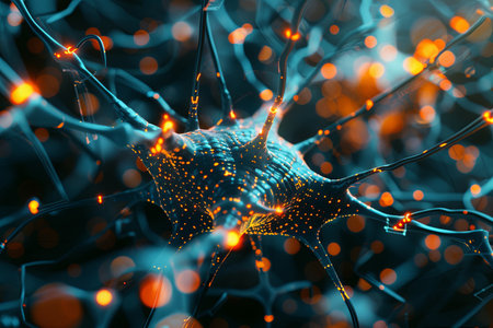 An abstract representation of a neural network with nodes and connections, illustrating the data processing and learning capabilities of AI.の素材