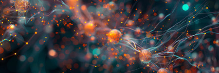 An abstract image depicting a neural network with nodes and connections, showing the data processing and learning capabilities of artificial intelligence.の素材