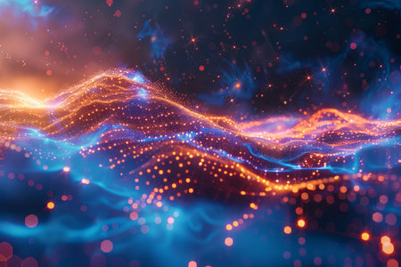 A digital rendering of cloud computing, showcasing data processing and artificial intelligence operations in the cloud.の素材