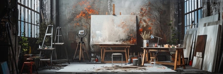 A glimpse into a modern artists studio, showcasing AI tools for creative expression.の素材