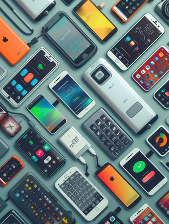 A modern wireless charging station featuring various devices and gadgets, showing the convenience and innovation of modern technology.の素材