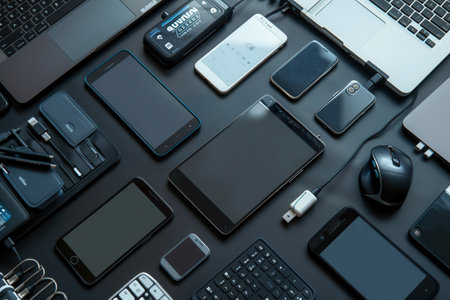 An assortment of charging devices and stations for modern gadgets, showing convenience and innovation.の素材