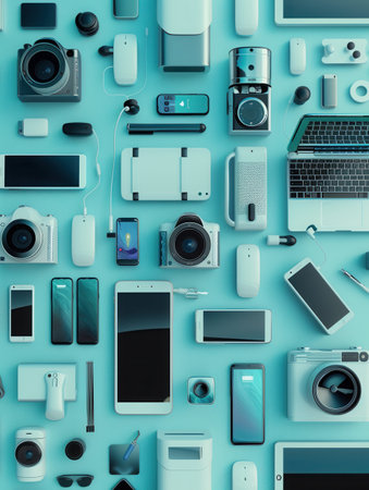 A diverse collection of charging devices and stations for various gadgets, showing the convenience and innovation of modern technology.の素材