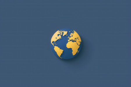 A simple and elegant depiction of the world, featuring a blue globe with golden continents. Ideal for travel agencies and global travel companies.の素材