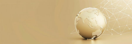 A clean and minimalist illustration of a globe featuring continents on a beige background. Perfect for travel agencies and global travel companies.の素材