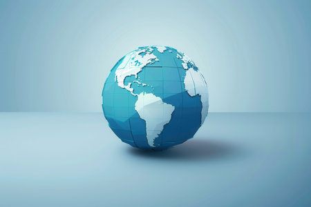 A clean, minimalist 3D rendering of a blue globe with continents, perfect for travel agencies and global businesses.の素材
