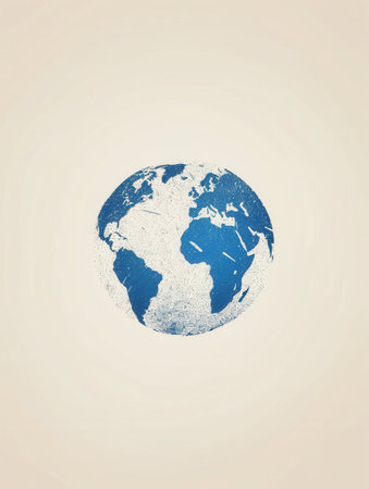A simple illustration of a globe featuring the continents in blue. The minimalist design is perfect for travel agencies and global travel companies.の素材