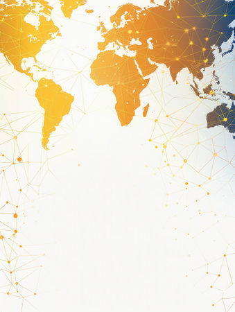 A clean and simple illustration of a world map with connected lines and dots. Perfect for travel agencies and global travel companies.の素材