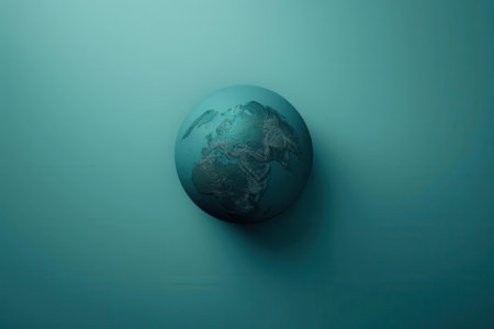 A simple, clean illustration of a globe featuring the continents of the world against a teal background. Perfect for travel agencies and global travel companies.の素材