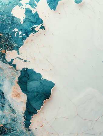 A simple, modern globe illustration showing the continent of South America in a teal and white color scheme. Perfect for travel agencies and global travel companies.の素材