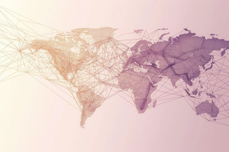 A clean and simple illustration of a world map with connected continents, perfect for travel companies and agencies.の素材