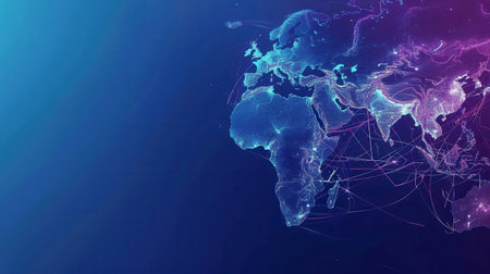 A stylized, minimalist image of a blue and purple globe, featuring continents in a clean, connected style.の素材