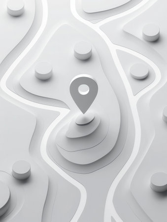 A minimalist and sleek image of a location pin on a modern 3D map. Perfect for navigation apps, travel services, and other location-based technology.の素材
