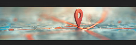 A modern and minimalistic image featuring a red location pin positioned on a clean map background. Perfect for navigation apps and travel services.の素材