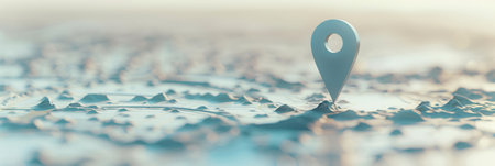 A close-up image of a white location pin placed on a 3D map, representing a point of interest.の素材