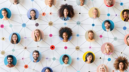 A visual representation of a connected network of diverse individuals, emphasizing the power of community and social connections.の素材