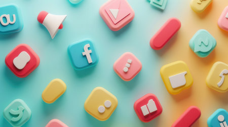 A colorful background with various social media icons, ideal for advertising agencies and marketers.の素材